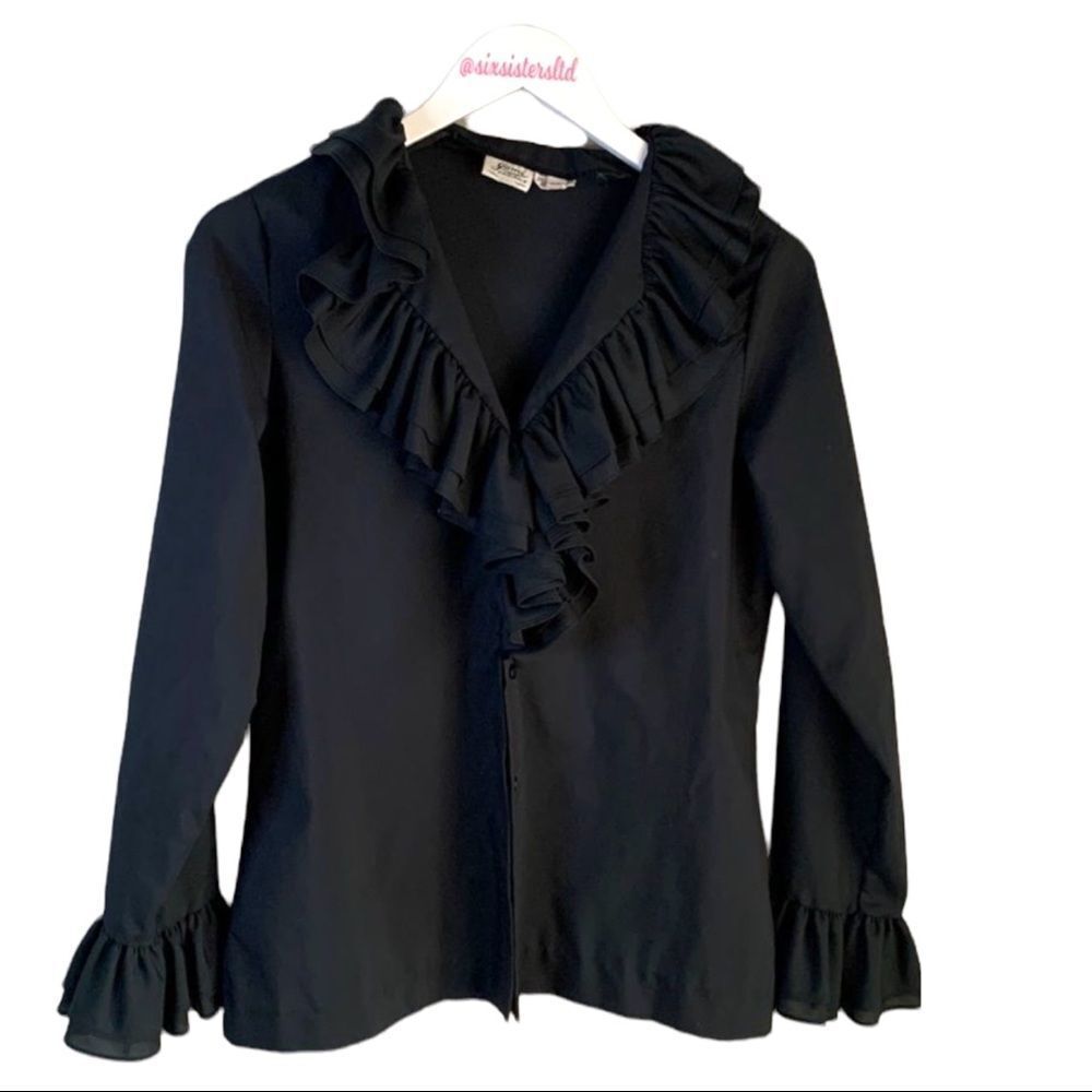 Jami Originals black ruffled collar blouse ruffles at sleeves too size 10